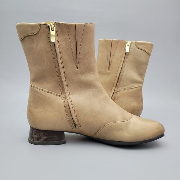 Bussola Size 39/8.5 Caramel Leather Ankle Boots Booties Lined Comfort Side Zip - Picture 2 of 13
